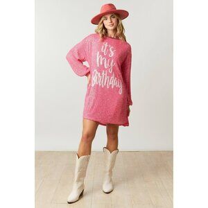 Birthday Behavior Long Sleeve Sequin Dress in Pink